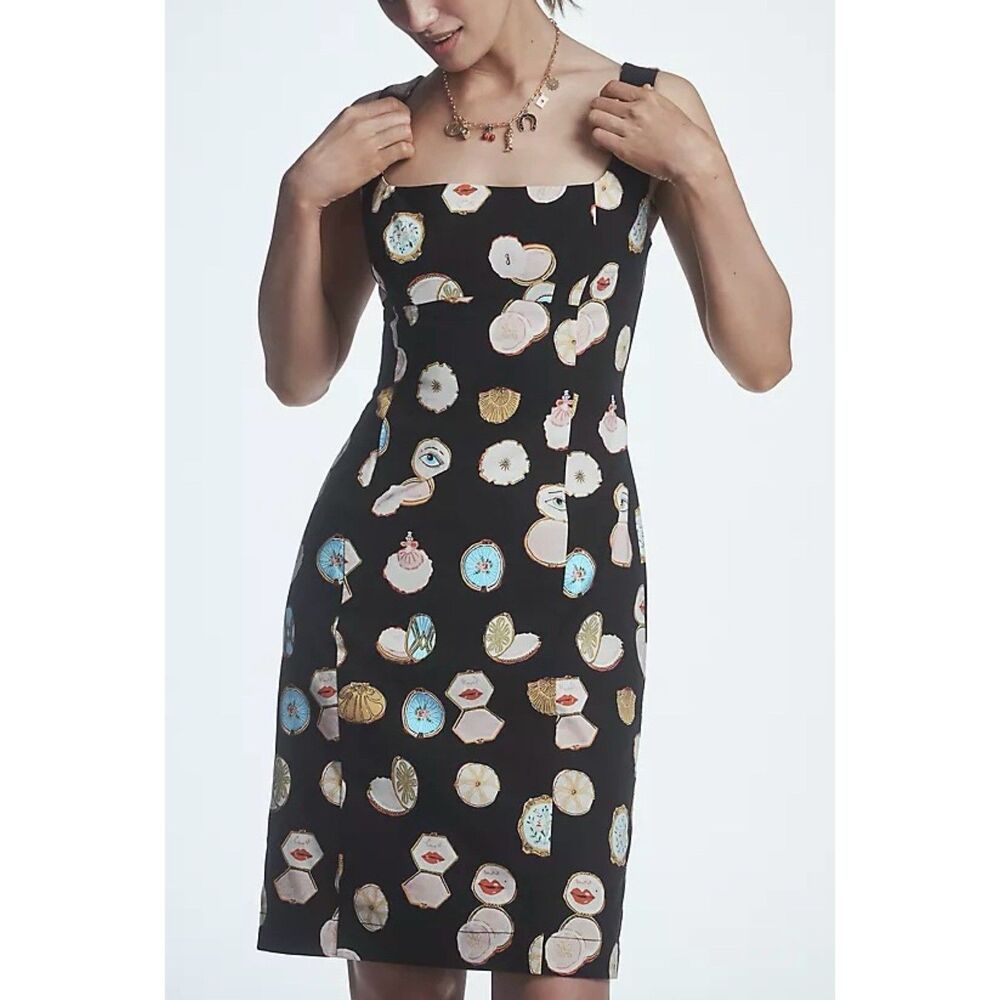 Anthropologie Maeve Fitted Square Neck Danielle Kroll Mini Dress Size Small NWT